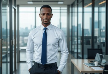 Fototapeta premium Confident Black Businessman in Modern Office