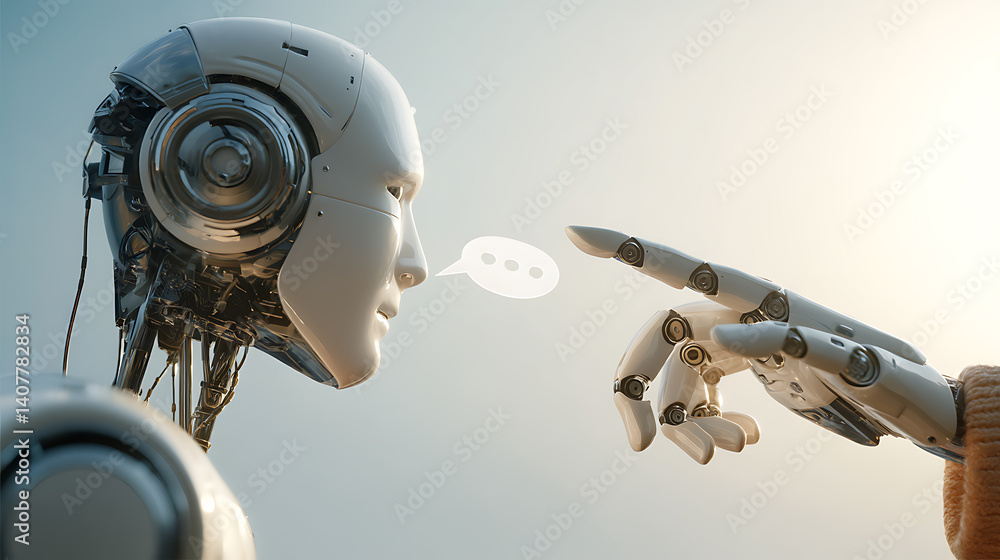 Poster robot communication conceptual illustration of artificial intelligence with speech bubble featuring 