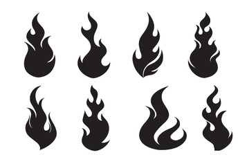 Fire icon collection. Fire flame symbol. Concept flame fire icon. Bonfire silhouette logotype. Flames symbols set flat style. Set hand drawn y2k style flame, fire frame. Trendy grunge scrawl elements
