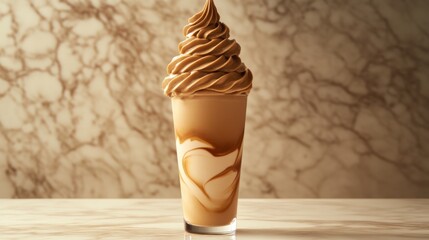 Creamy Soft Serve Dessert in Glass with Chocolate Swirls Against Marble Background for Sweet Treat Inspiration and Culinary Delight