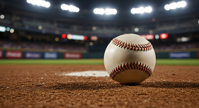Baseball game ball on field professional stadium background sports equipment close up view for team player - Powered by Adobe