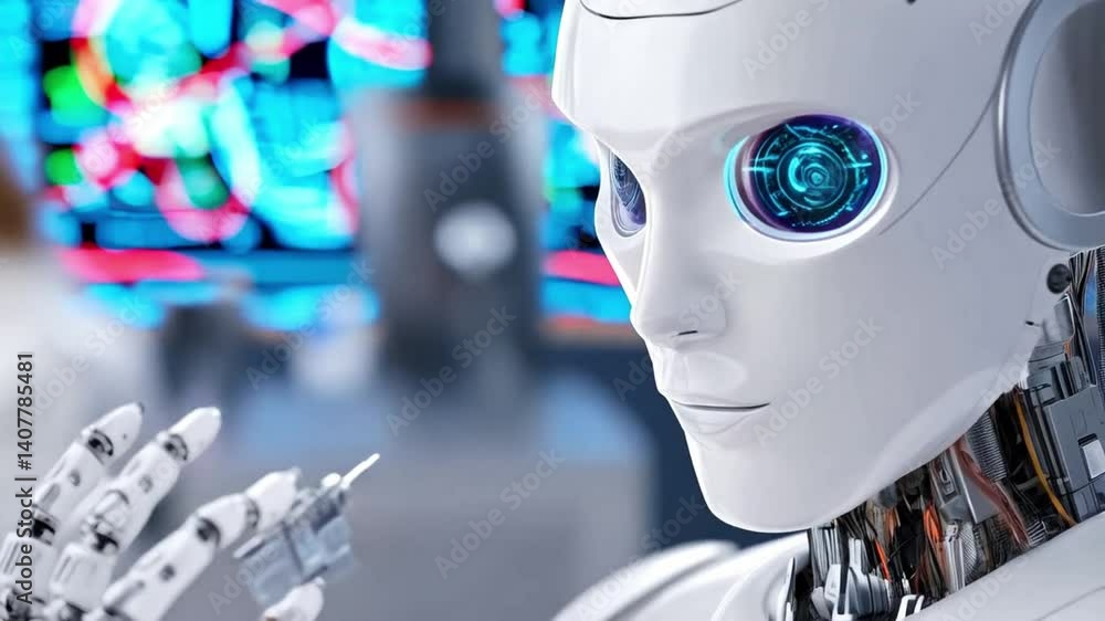 Aufkleber A humanoid robot is seen actively participating in training exercises focused on science and technology within a state-of-the-art corporate research facility.