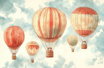 Watercolor Hot Air Balloons Vintage Illustration for Children's Decor and Adventure Themes