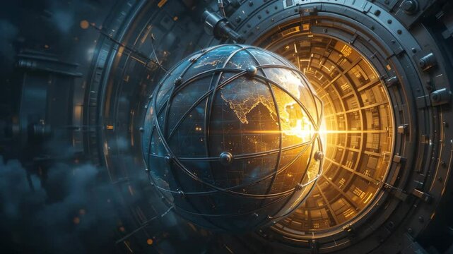 Futuristic Earth Globe in Sci-Fi Tunnel 4K