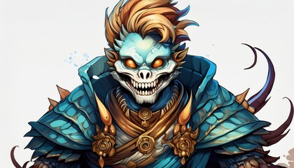 Naklejka premium Vintage Pokmon Collectible Striking Skeledirge Card Against a Minimalist White Background, Showcasing Intricate Detailing and Intense Energetic Pose.