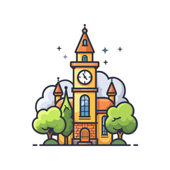 Fototapeta premium Charming Village Church with Clock Tower Illustration