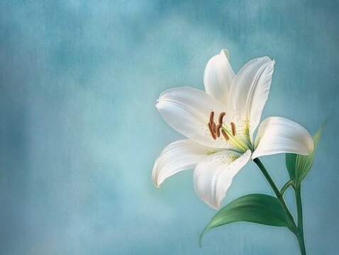 White Lily Invitation Template Background with Soft Blue Gradient and Rustic Grunge Texture