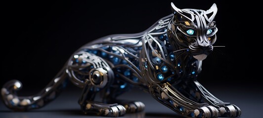 Paper quilling panther dragon Nano Robot full body in a sea of diamonds, ai generative