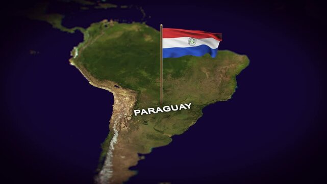The Flag of Paraguay on the World Map, Paraguay map with flag 3d animation