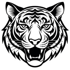 Stylized Black and White Tiger Head Roaring Graphic Design
