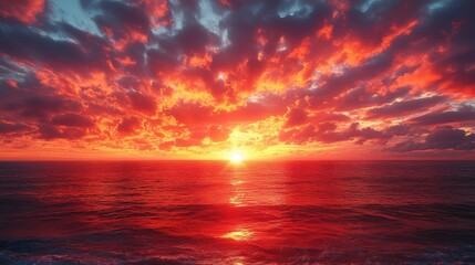 Obraz premium a breathtaking view of the evening sky with clouds shining red orange shades