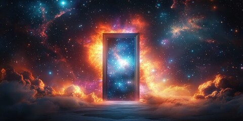 Cosmic Doorway to Alternate Timeline in Vibrant Deep Space with Mystical Light