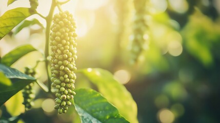 Fresh Green Peppercorns on Vine