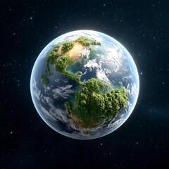 Fototapeta premium Lush Green Earth Surrounded by Stars and Cosmic Wonders