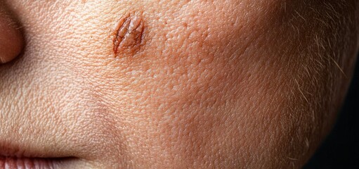 Fototapeta premium Close-Up of Skin Scars After Acne Surgery and Abscess Treatment with Detailed Textures and Redness