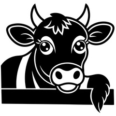 Delightful and playful vector illustration of a cute cow, perfect for farm-themed designs, children’s books, nursery art, educational materials, stickers, and greeting cards.