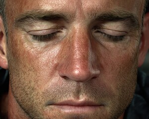 Fototapeta premium Close-Up Portrait of a Man Meditating for International Stress Awareness Day
