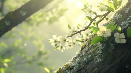 Fototapeta premium Spring Illustrations. Scenic Views of Natural Woodland and Forests in Green Macro Closeup