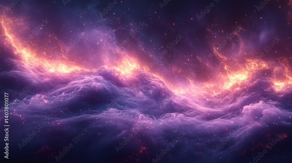 Poster a dark mystical background with purple sparks swirling smoke and magic fire particle effects featuri