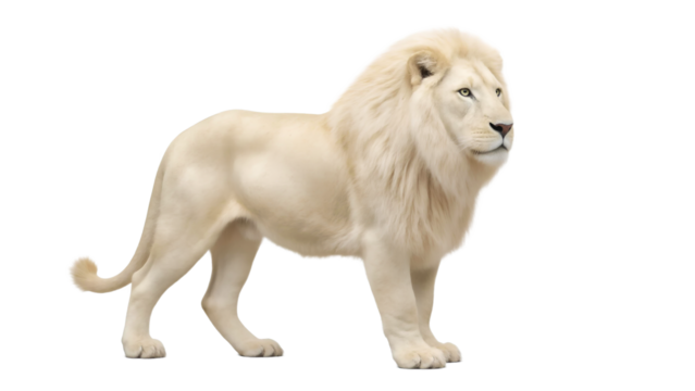 Albino Male Lion Walking on Transparent Background