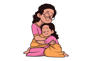 Illustration of Indian Mother and Son Embracing