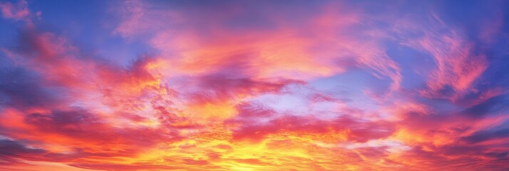 Obraz premium Sunset Background. Panorama of Cloudscape with Vivid Colors in Red, Orange, and Yellow Sky