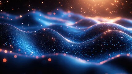Fototapeta premium a digital landscape featuring glowing blue particles and lines creating an ethereal futuristic atmosphere reminiscent of a sci fi environment,stock image