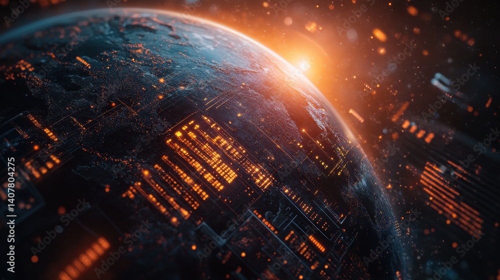 Leinwandbilder a digital representation of the earth surrounded by data visuals and graphs in a futuristic financia
