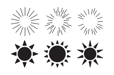 Suns icon collection in black color. Solar summer icon isolated on white background.  Sun simple icons collection. Vector illustration 