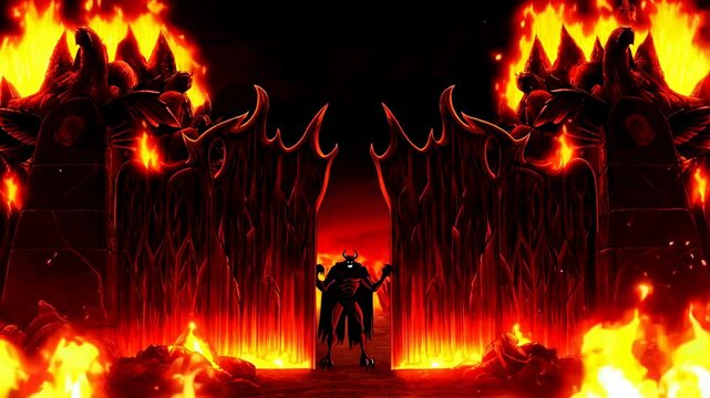 Fiery inferno gatekeeper: dark dungeon passage guarded by flames and spikes