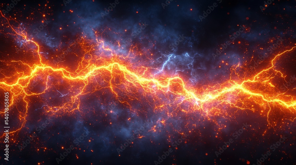 Poster a flash of lightning and thunder spark on a transparent background modern lightning electricity blast or thunderbolt in the sky natural phenomenon of nerve cells or neural systems,photo stock