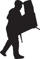  vector; silhouette of  side view of a walking man holding armchair