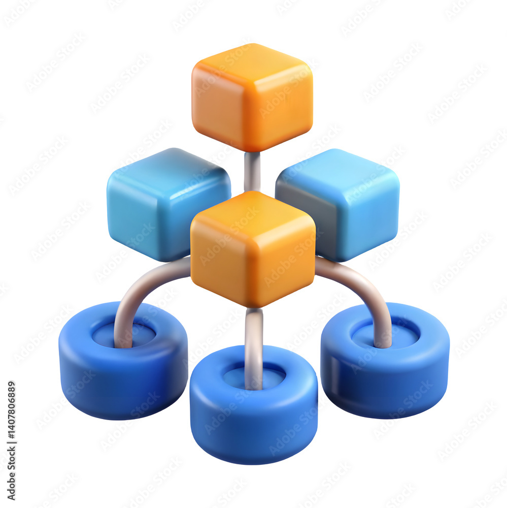 Poster 3d network connection diagram: plastic interlinked blocks icon