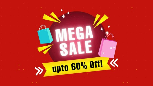 Mega Sale Up to 60% Off Video, Flash Discount Animation for 0n|ine Shopping Marketing social media ad Mega sale animated video banner download