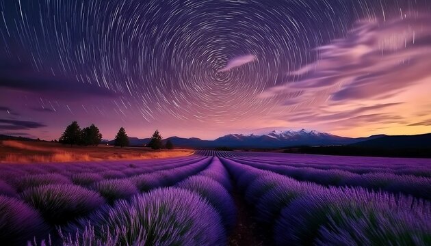 Circumpolar Night Photography Over a Lavender Field,, 