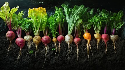 Cross-sectional Time Lapse of Growing Root Vegetables in Soil