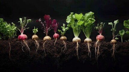Time Lapse Cross Section of Growing Root Vegetable Display