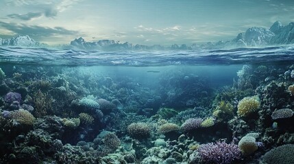 Obraz premium Cross-Sectional Time Lapse of Tidal Zone Marine Life in Vibrant Ecosystem