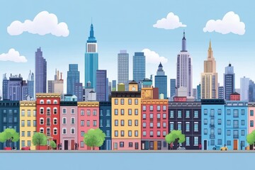 Town Scape. New York City Skyline. Flat Illustration of Cityscape with Landmarks