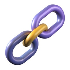 Purple and Gold Chain Links 3D Icon Transparent Background - Connection and Security Symbol