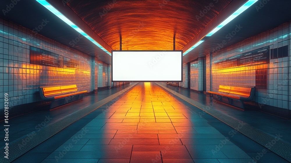 Poster a light box display with a white blank space for an advertisement a subway mock up design,photo stock