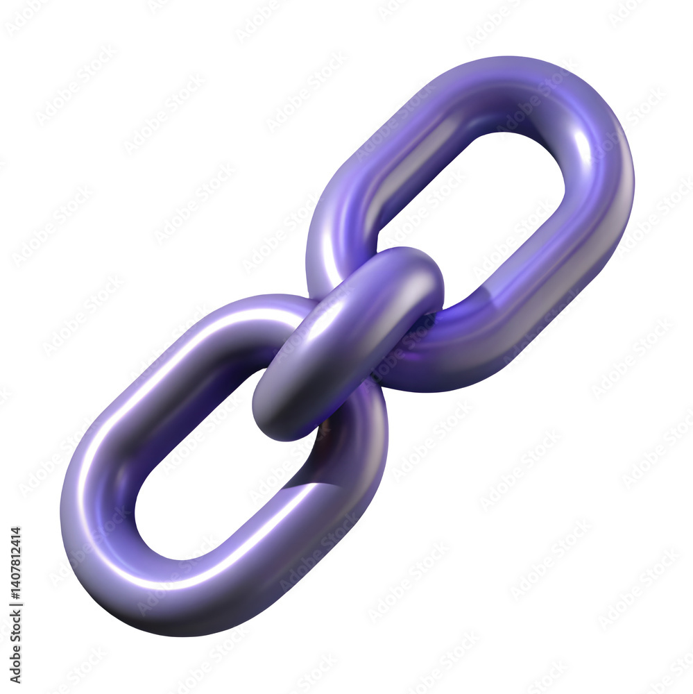 Poster purple chain links 3d icon transparent background - connection and security symbol