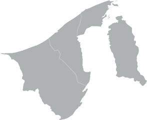 A vector map of Brunei Darussalam with administrative regions in shades of gray and white borders. Minimalist design with a transparent background, suitable for design, education, or cartography.

