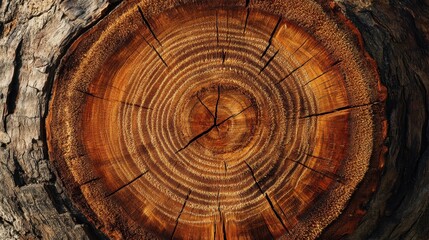 Tree Closeup - Ageing Rings of Tree Stump. Circular Cross Section of Slice Wood