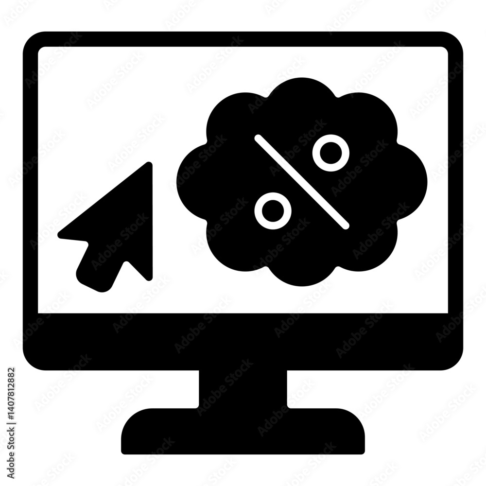 Poster online order display solid icon, discount shopping concept. vector graphics. monitor, computer scree