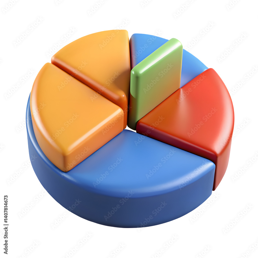 Poster 3d segmented pie chart: colorful plastic data visualization icon