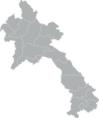 Vector map of Laos in gray with white borders of provinces. Minimalist political subdivision map.

