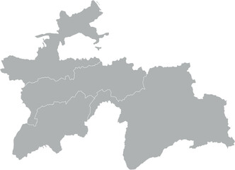 Fototapeta premium Vector map of Tajikistan in gray with white borders of regions. Minimalist political subdivision map.