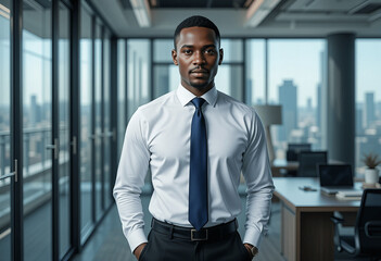 Fototapeta premium Confident Black Businessman in Modern Office