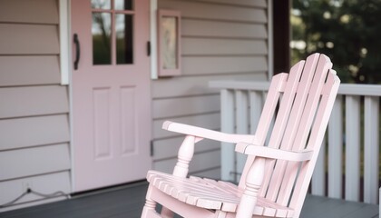 Pink Rocking Chair on Porch of a Pastel Pink House A peaceful and relaxing scene